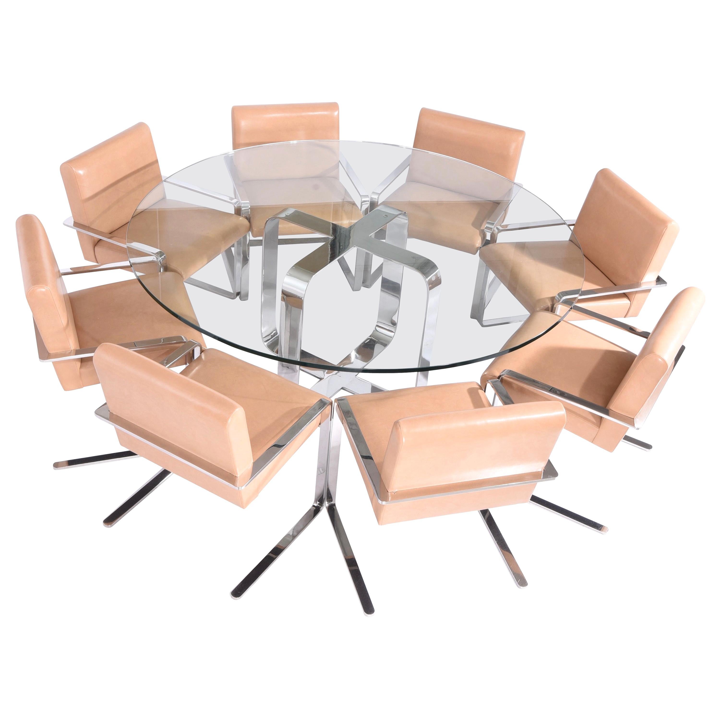 Gary Gutterman Esstisch und Stuhl-Set aus Edelstahl, Axius Designs, 1970