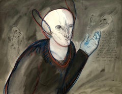 Pittura moderna figurativa surrealista ad acquerello, disegno 'Il fuoco della mia anima'.