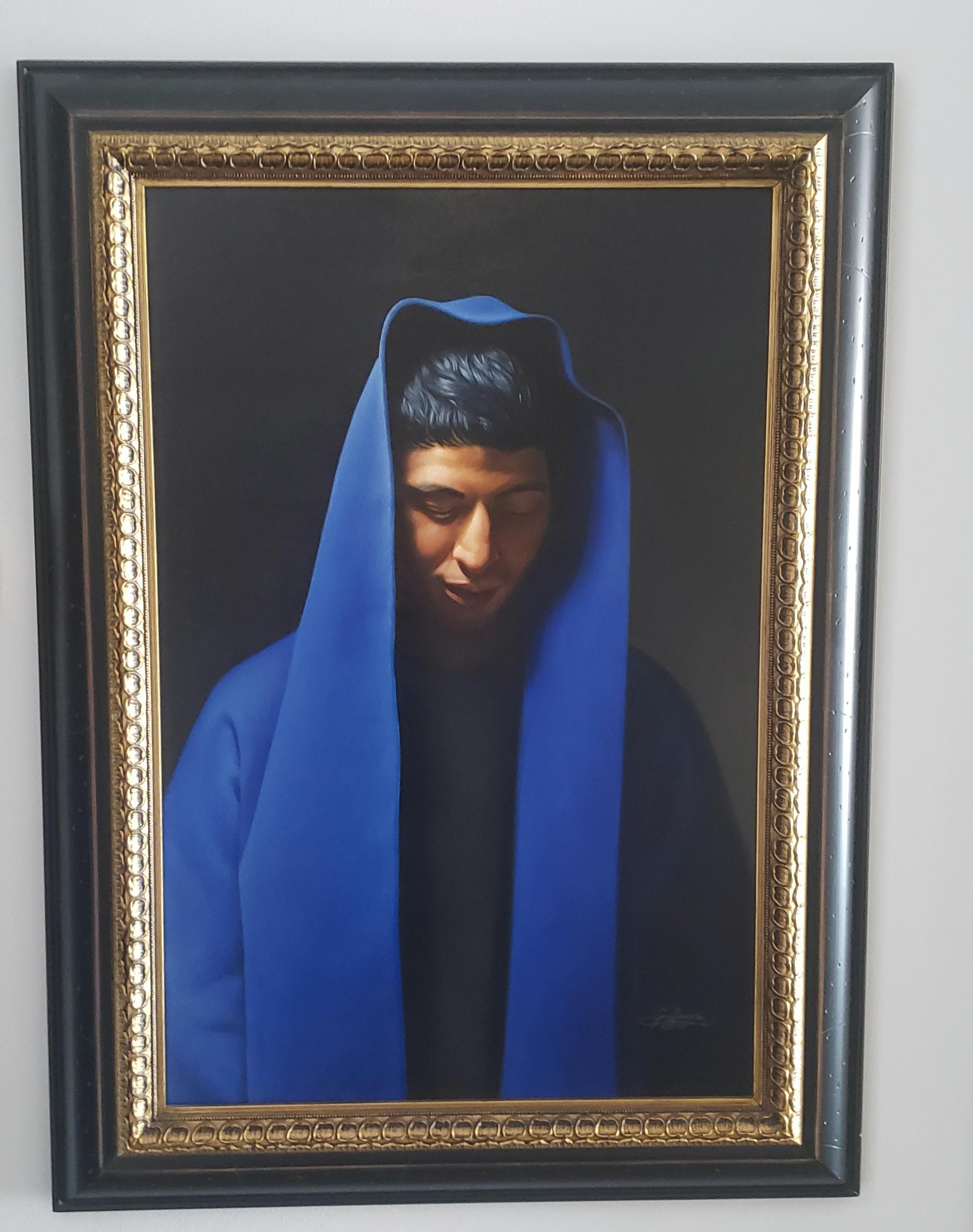 Bleu , Peintre réaliste américain, art figuratif représentatif, Portrait - Painting de Gary Hernandez