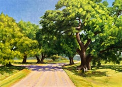 Down A Shady Lane, Oil/Panel Framed, 2022, Landscape depicting a tree lined lane