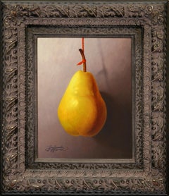 Pera en un Hilo Rojo Artista Realista, Pintura Floral, Representativa, Enmarcada