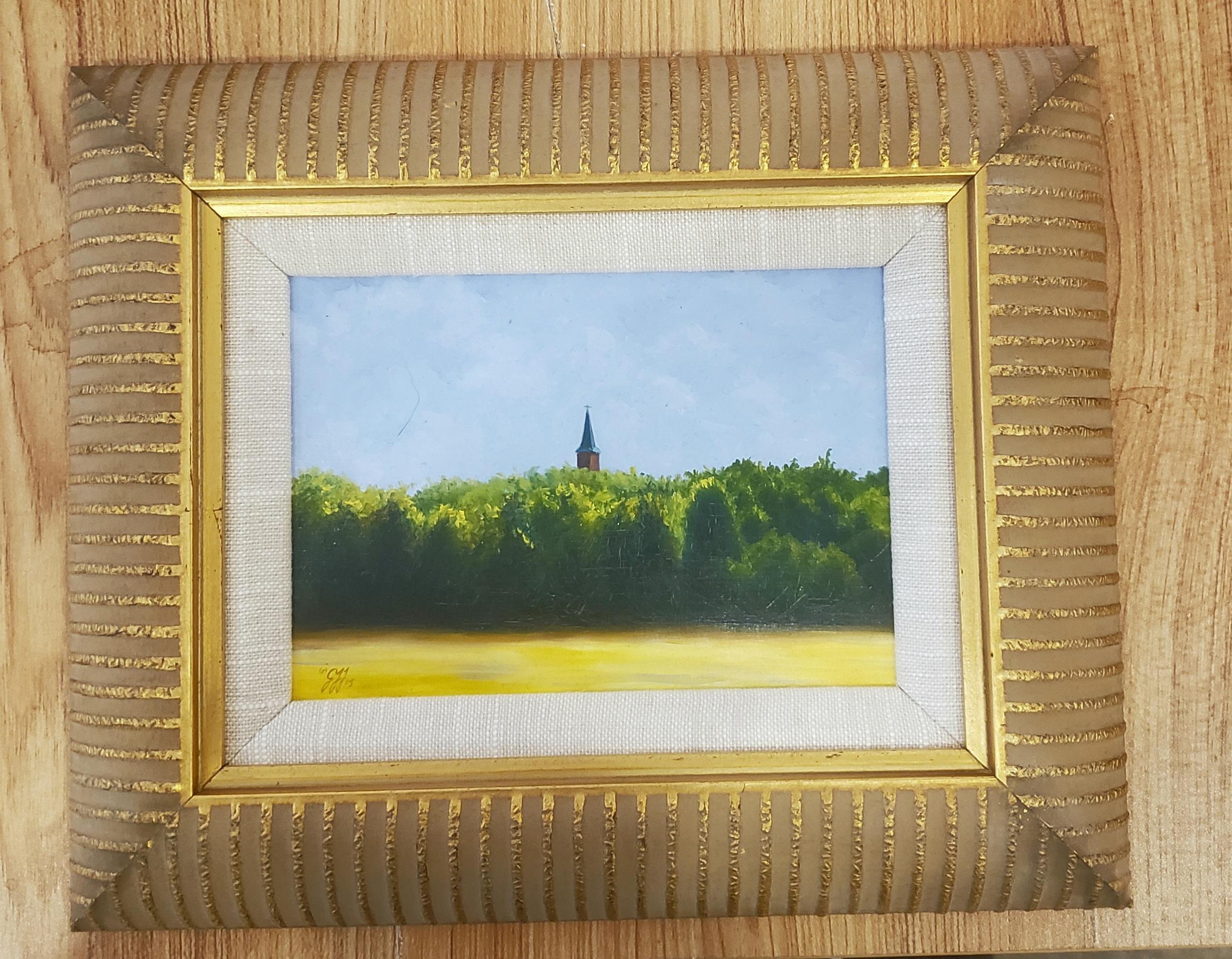 Santa María en Schulenburg, Realismo, Pintura al óleo, Iglesias pintadas de Texas - Painting realista estadounidense de Gary Hernandez