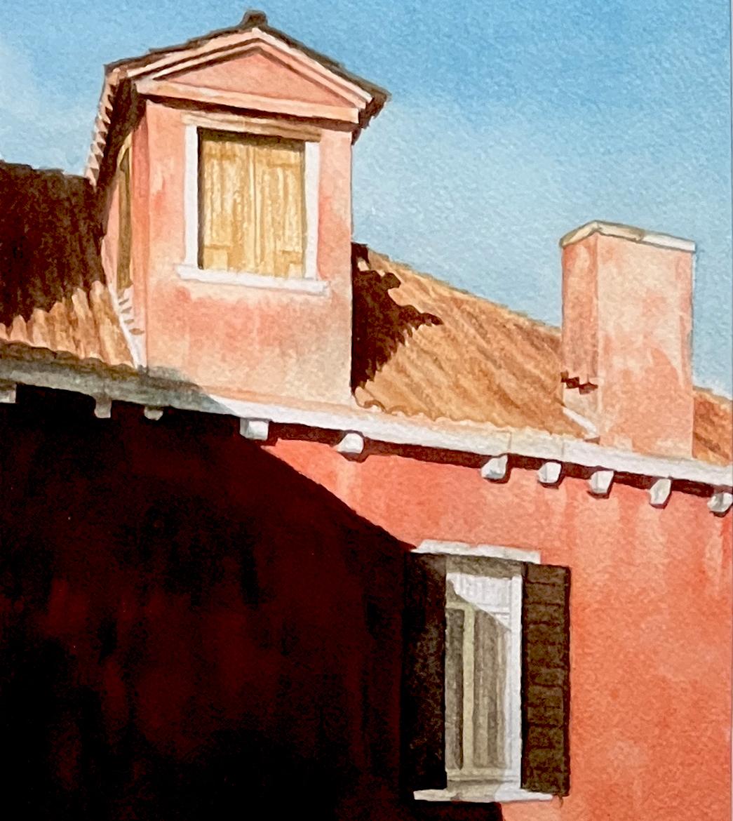 Ansicht aus dem Hotel Campiello, Venedig, Italien, Realismus, Aquarell, 10 x 7, (Beige), Landscape Painting, von Gary Hernandez