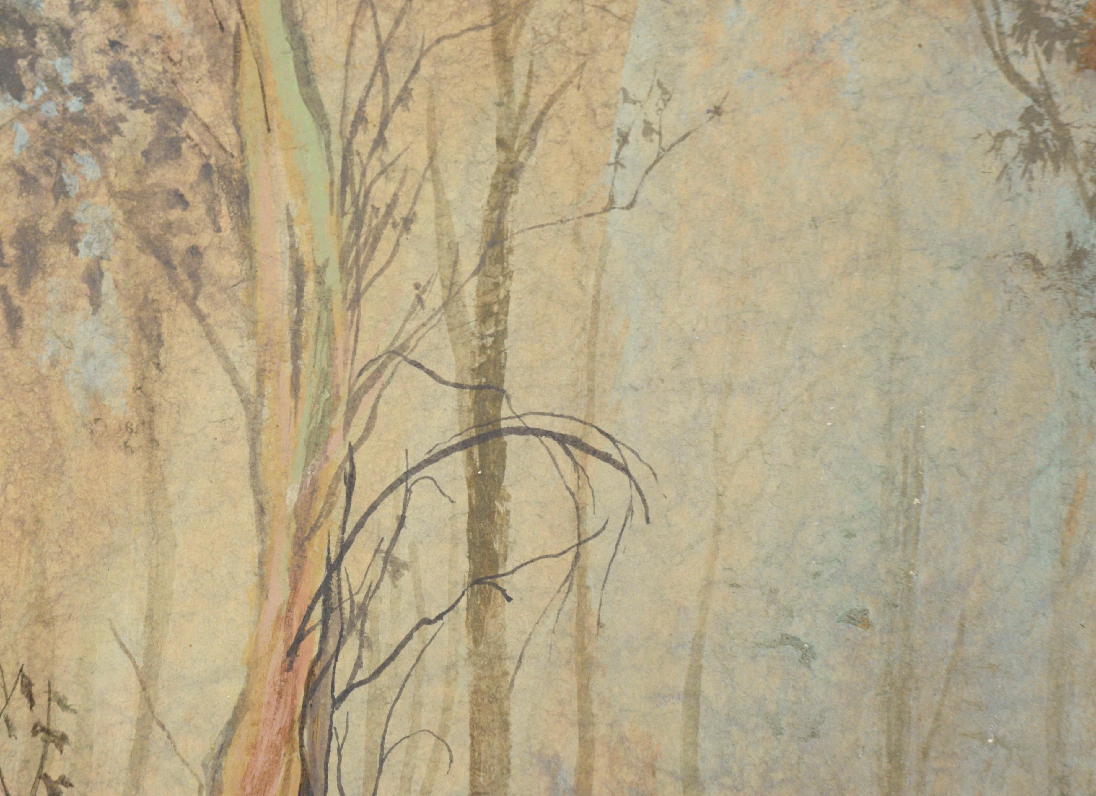 Bosque brumoso, paisaje de los años 70 - Painting impresionista estadounidense de Gary Hicks