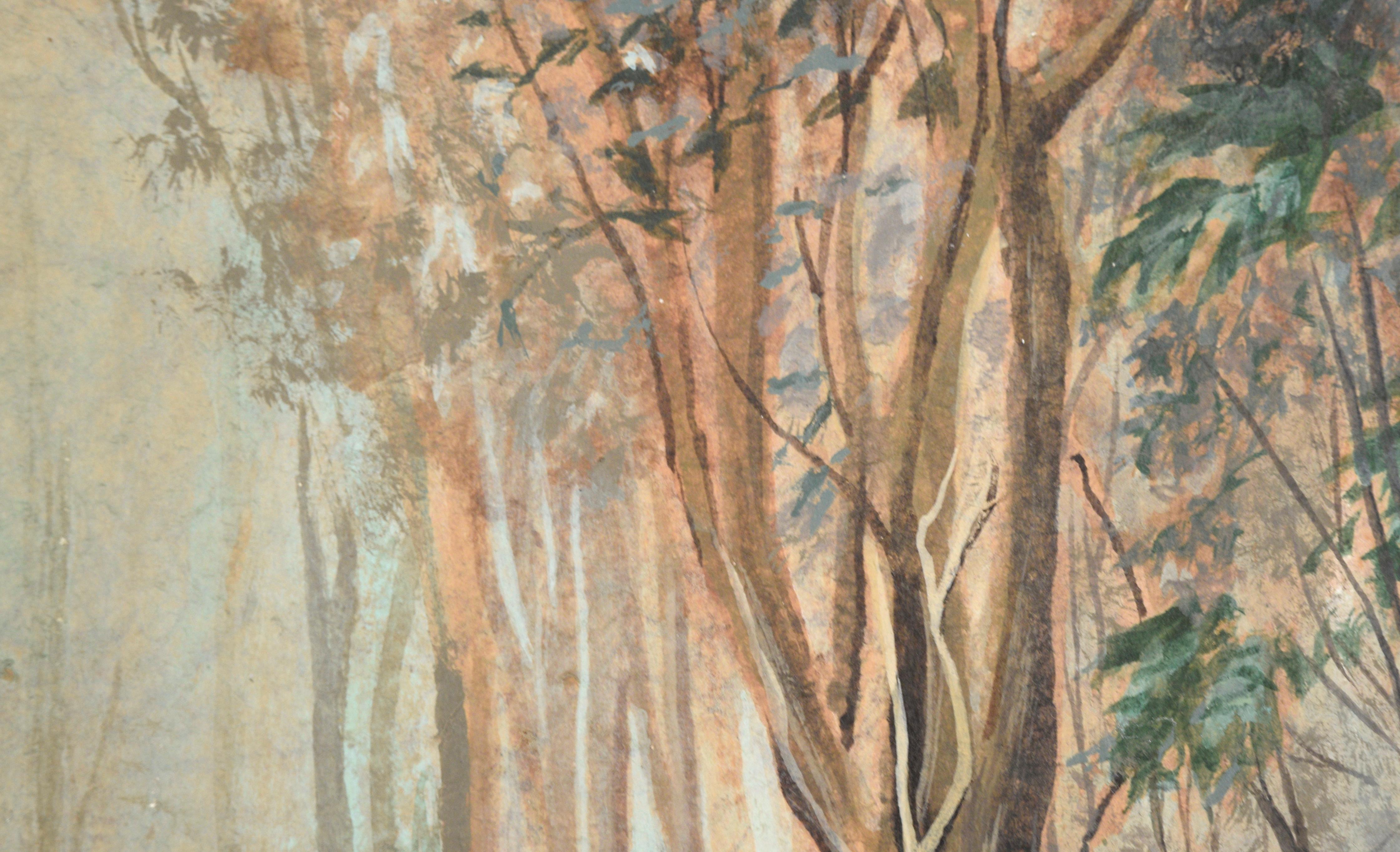 Bosque brumoso, paisaje de los años 70 - Landscape Painting Marrón de Gary Hicks
