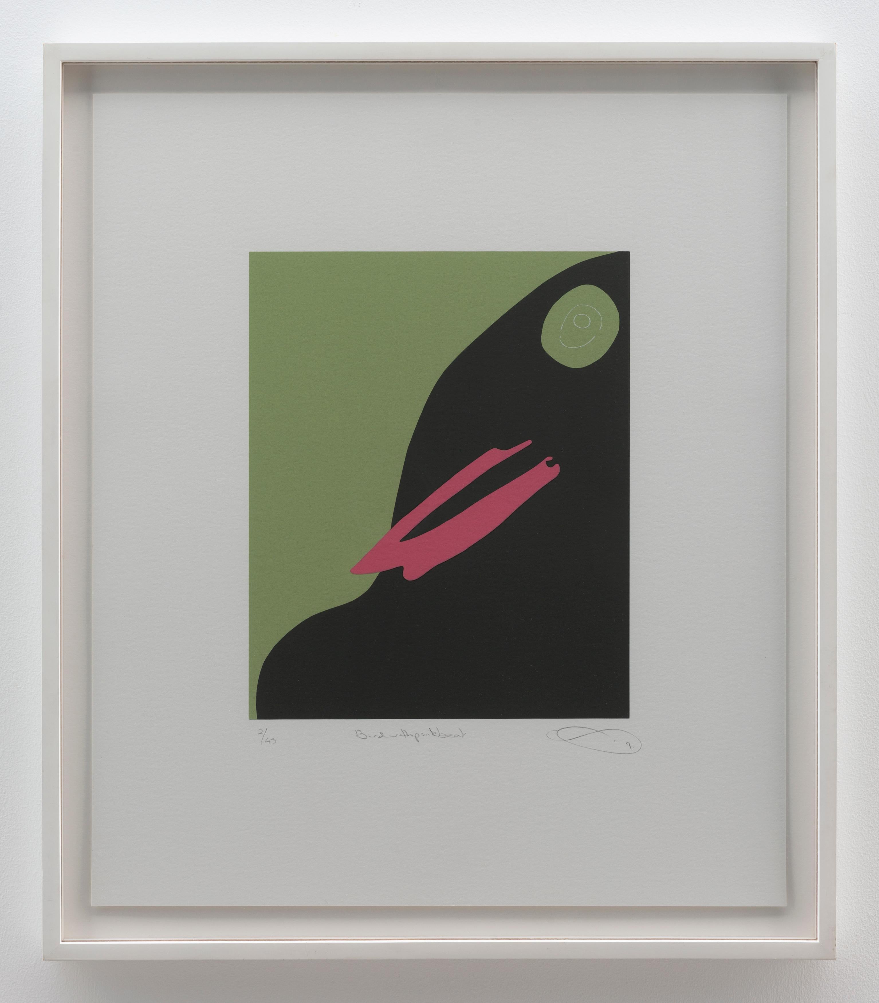 Vogel mit rosa Schnabel (Grau), Abstract Print, von Gary Hume