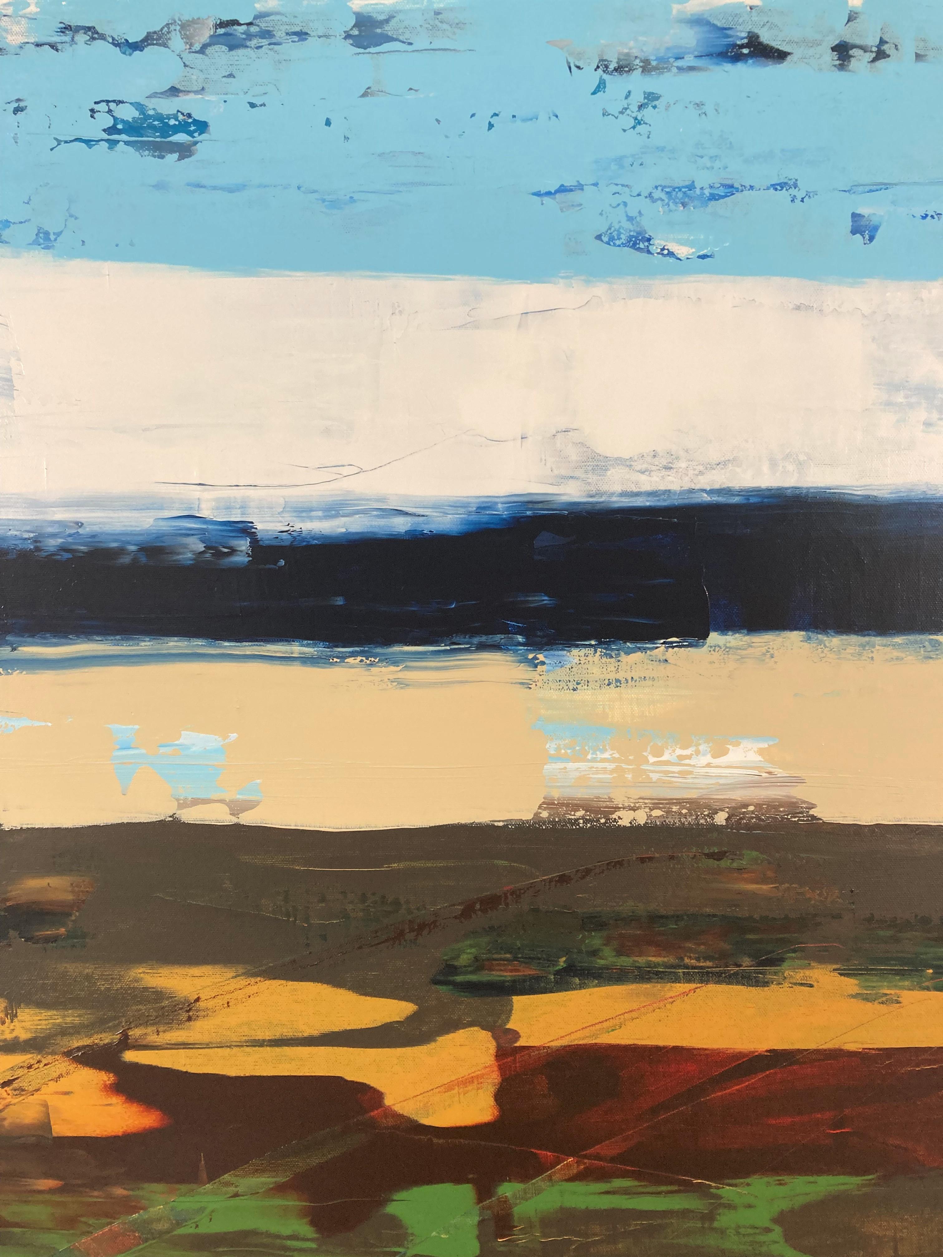 <p>Artist Comments<br>Part of a new series of abstract landscapes by artist Gary J. Noland Jr. conveying a message of peace and calm. Bold stripes of complementing cool and earth tones cut across a vertical orientation. 