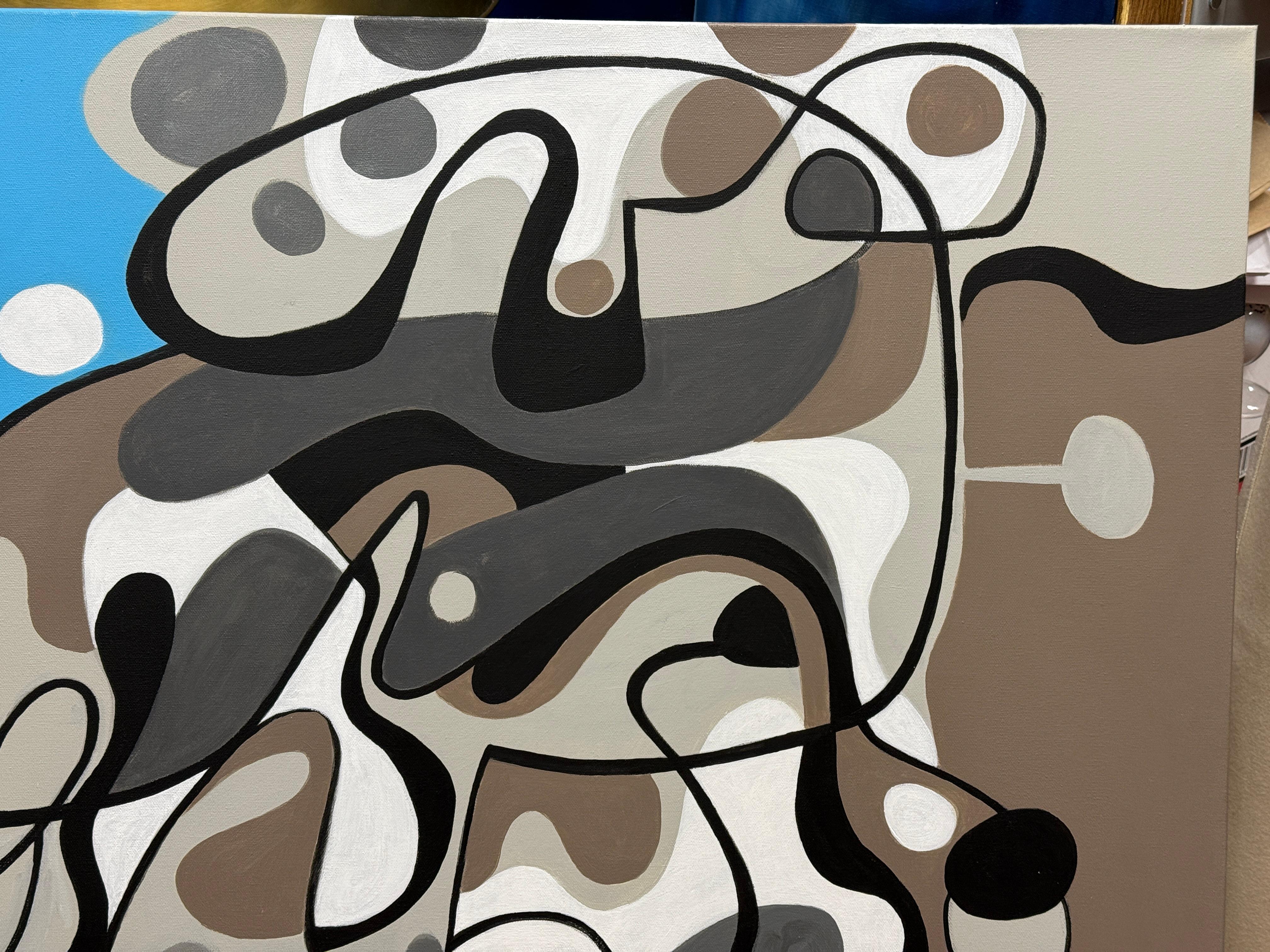 Unsere Galerie ist stolz darauf, mit Gary Janis einen bekannten lokalen Künstler zu vertreten.
Dieses quadratische Werk ist ungerahmt auf Leinwand. Es misst 36x36 Zoll.  Es ist auf der Rückseite signiert und datiert.  Sie ist lebendig und