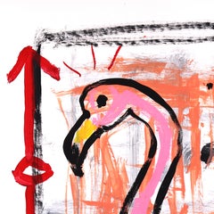 1950 Flamingo Style - Original Quirky Pink Bird Mixed Media Pop Art by Gary John