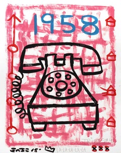 "1958" Contemporary Red Landline Rotary Phone inspired Pop Art by Gary John