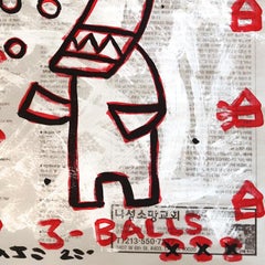 3 Ball Buffoon - Original Figurative Street Art on Newsprint