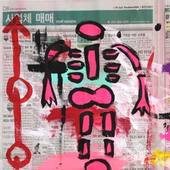 „4 rosa Skelette“ – Original Gary John Bunte Pop Street Art in Zeitung