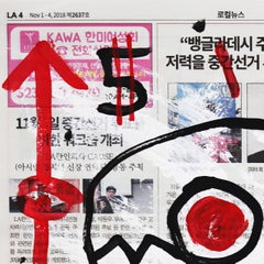 Five Dollars Dream - Teschio originale su carta da giornale di Gary Johns