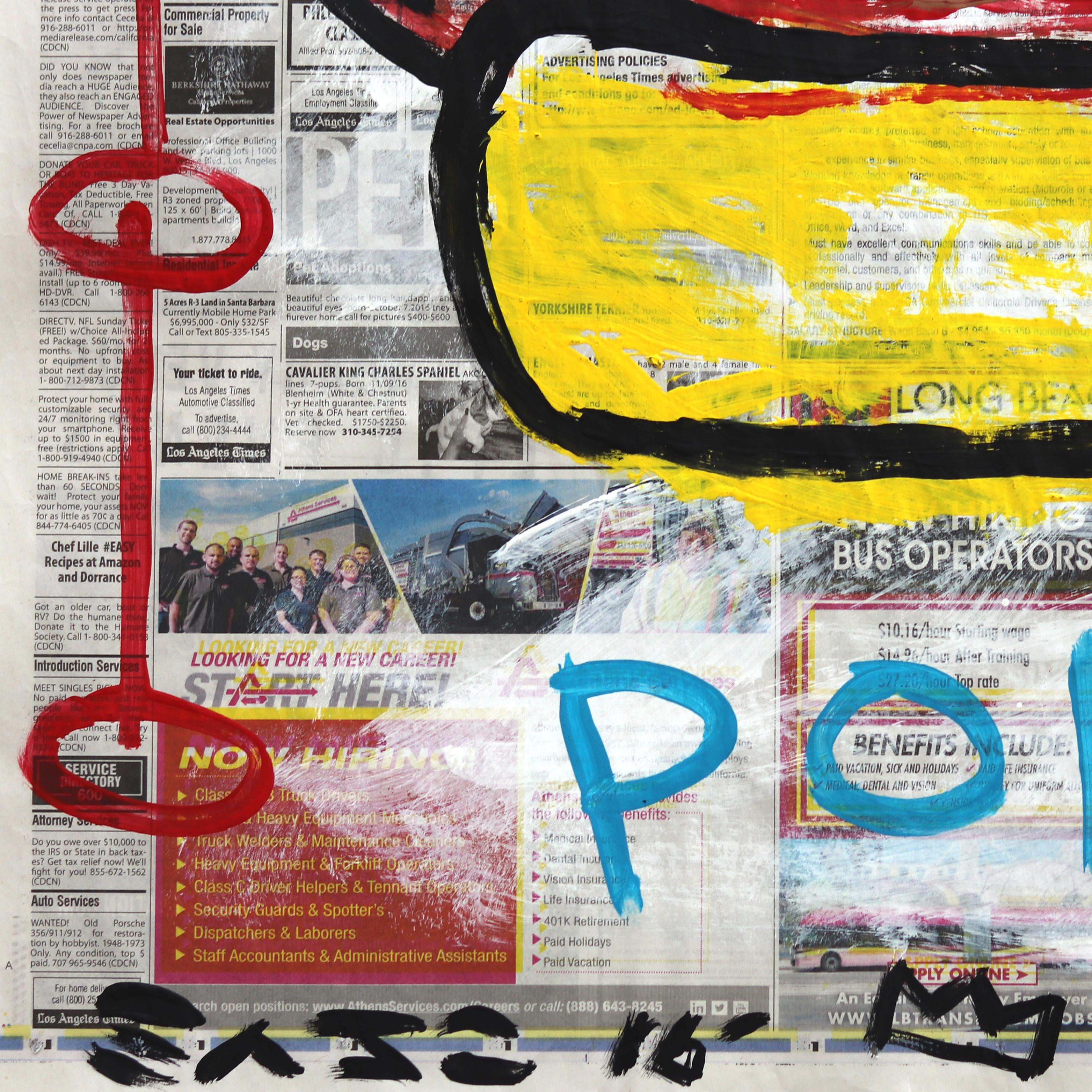 Clásico del parque de bolas - Obra de arte original sobre papel de periódico por Gary John en venta 2