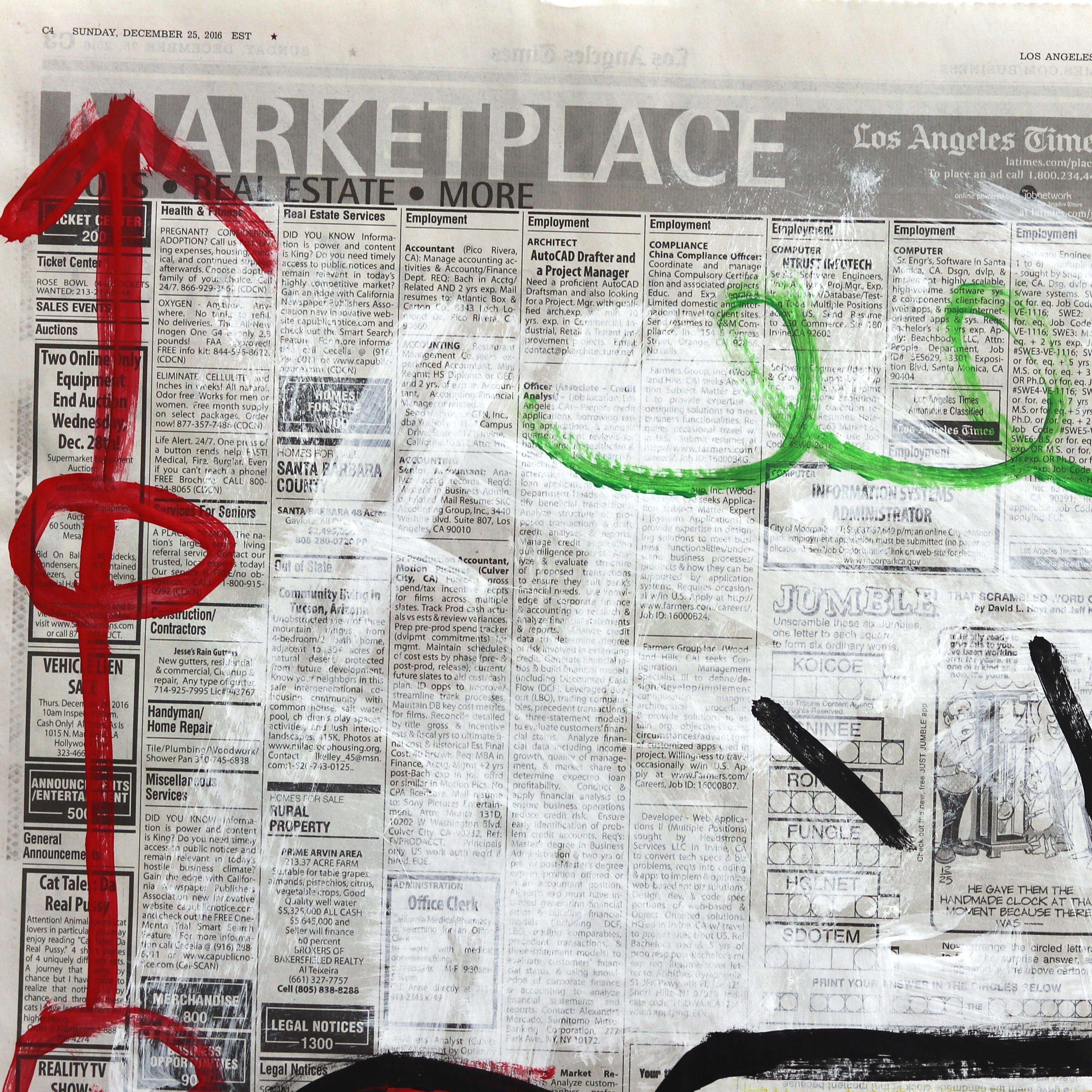 Clásico del parque de bolas - Obra de arte original sobre papel de periódico por Gary John en venta 4