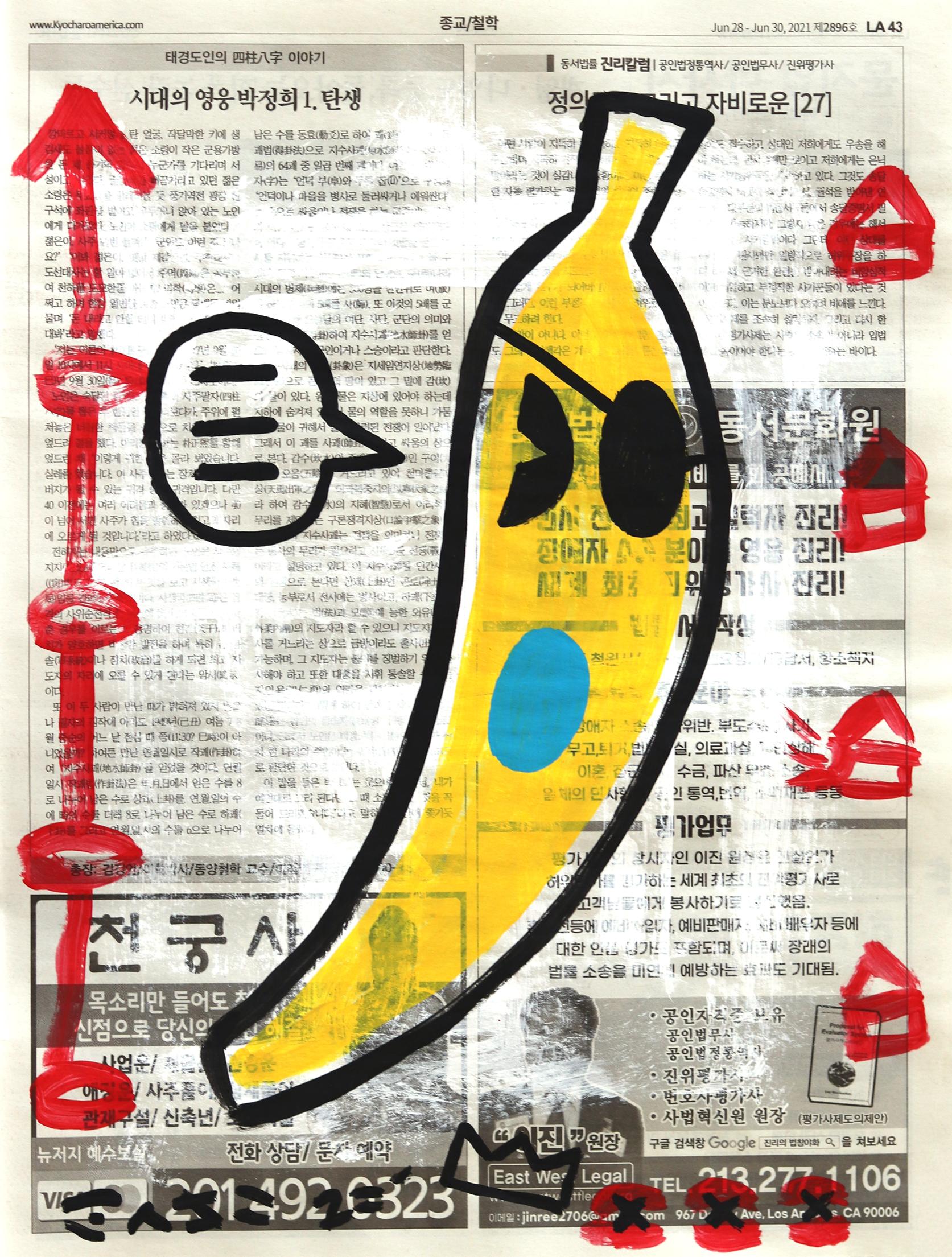 „Banana Speaking“ – Original Gary John Pop-Kunst-Gemälde auf Zeitung