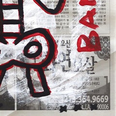 Bang On The Heart - Original Street Art Skeleton on Newsprint