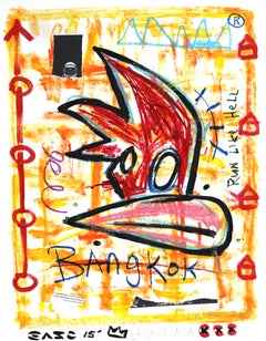 Peinture d'art colorée originale de Gary John sur panneau d'affiche « Bangkok »