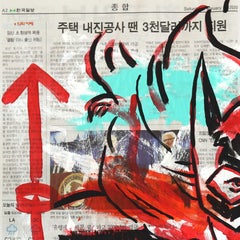 Batwoman Punch – Original Street Art auf Zeitung von Gary John