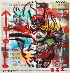 Batwoman Punch - Original Street Art on Newspaper by Gary John