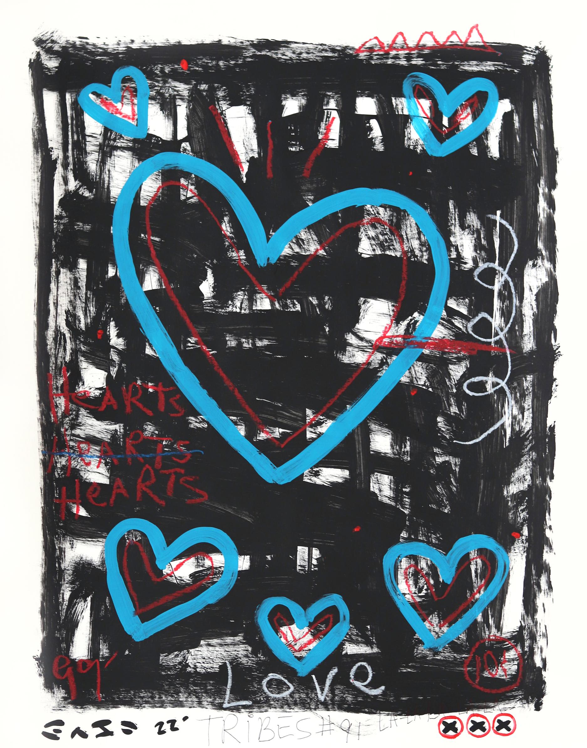 Schwarz und Blau - Bold Abstract Love Heart Street Art Style Gemälde von Gary John