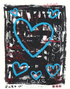 Black and Blue - Bold Abstract Love Heart Street Art Style Painting by Gary John