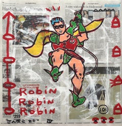 "Charging Robin" Original Pop Art on Newspaper by Gary John