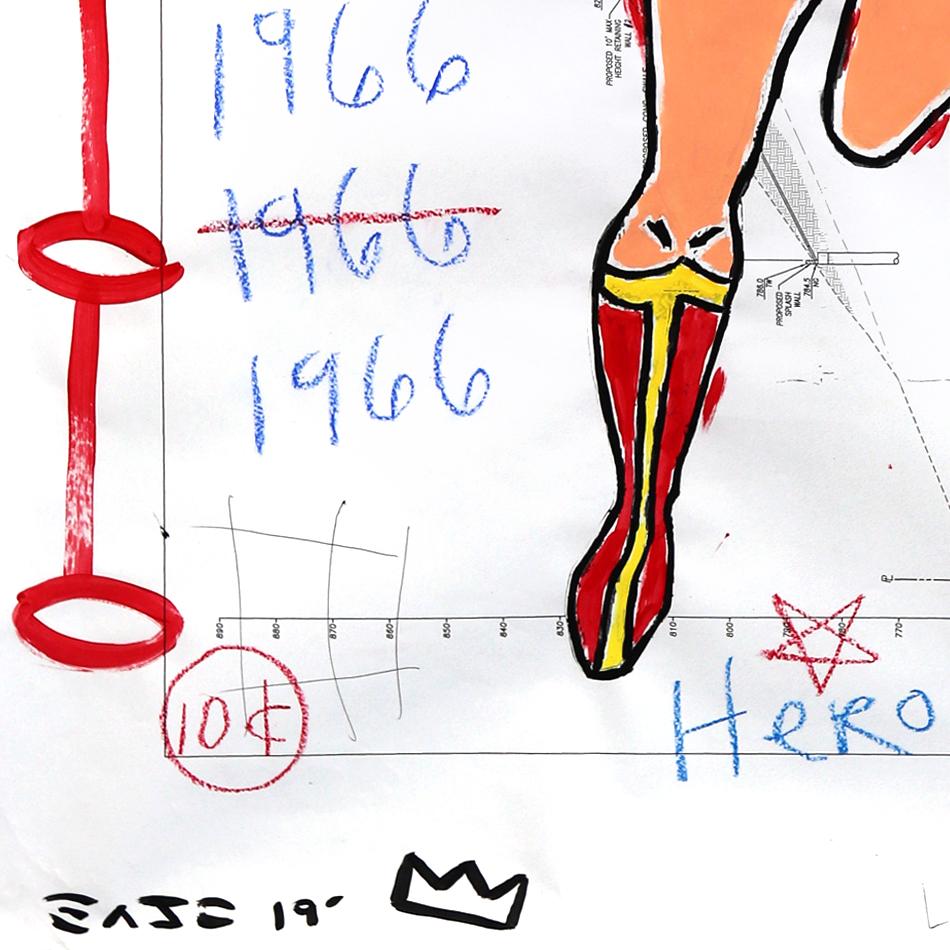 « Charging Wonder Woman '66 », grande peinture Pop Art originale sur architecture en vente 1