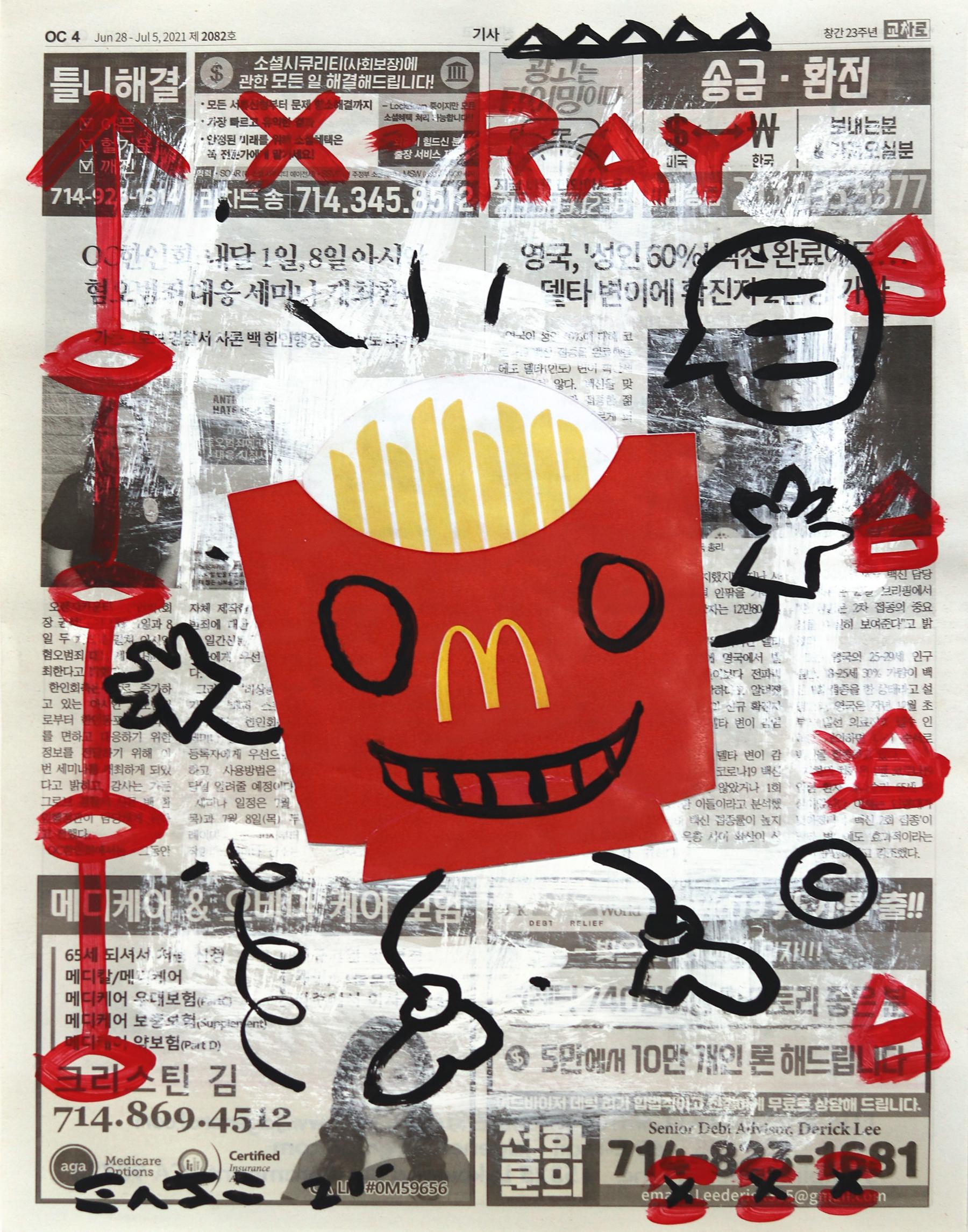 Gary John Still-Life Painting - "Chipper Chips" - Original Mixed Media Painting French Fries on Newspaper