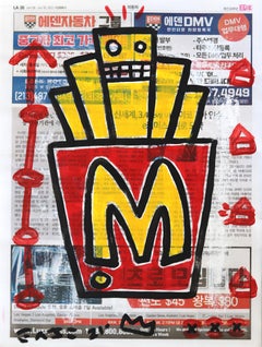 Cinq Frites - Original Gary John Pop Art Painting on Newspaper