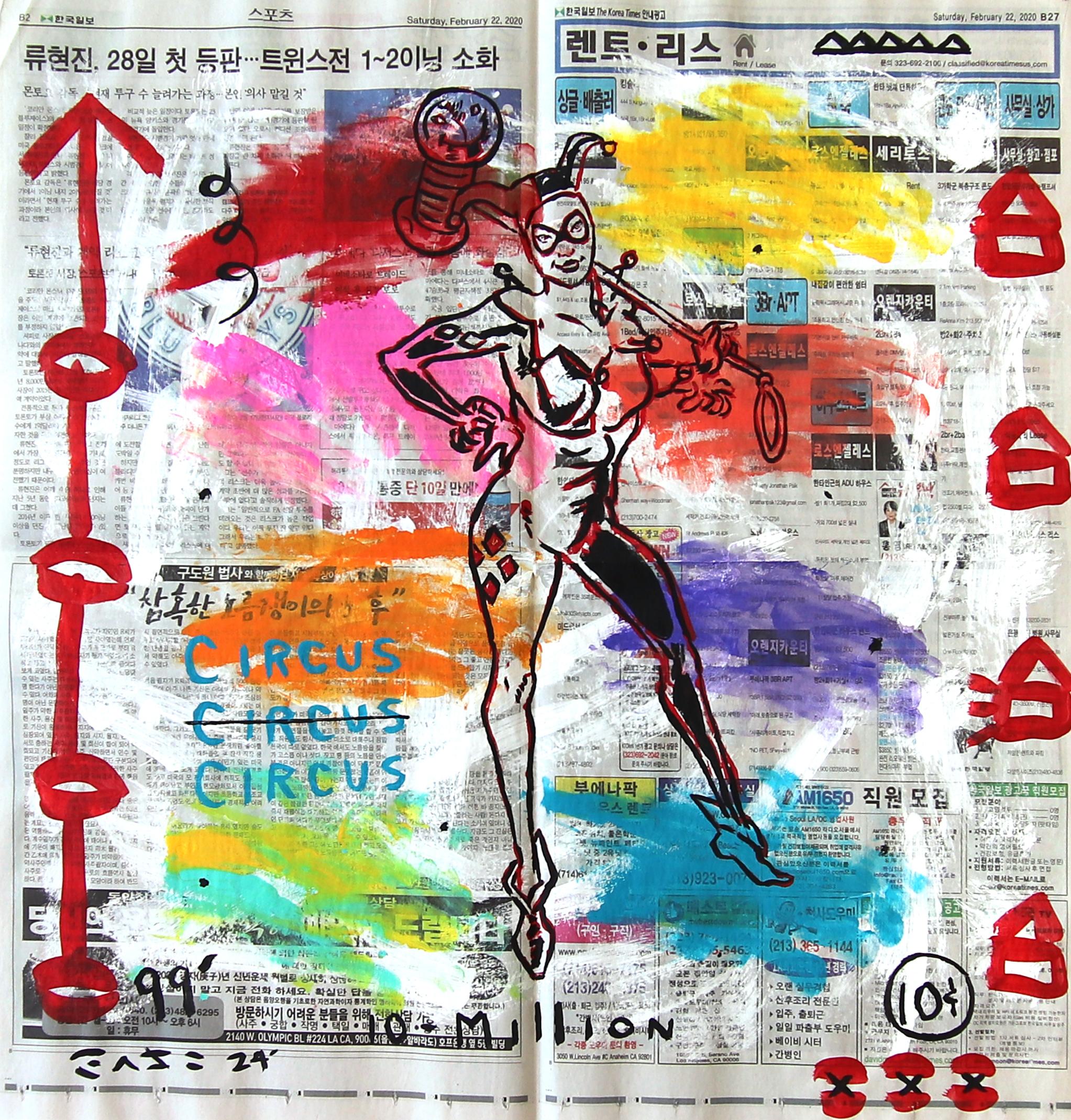 Circo Harley Quinn - Obra de Arte Pop Retro Original en Periódico por Gary John