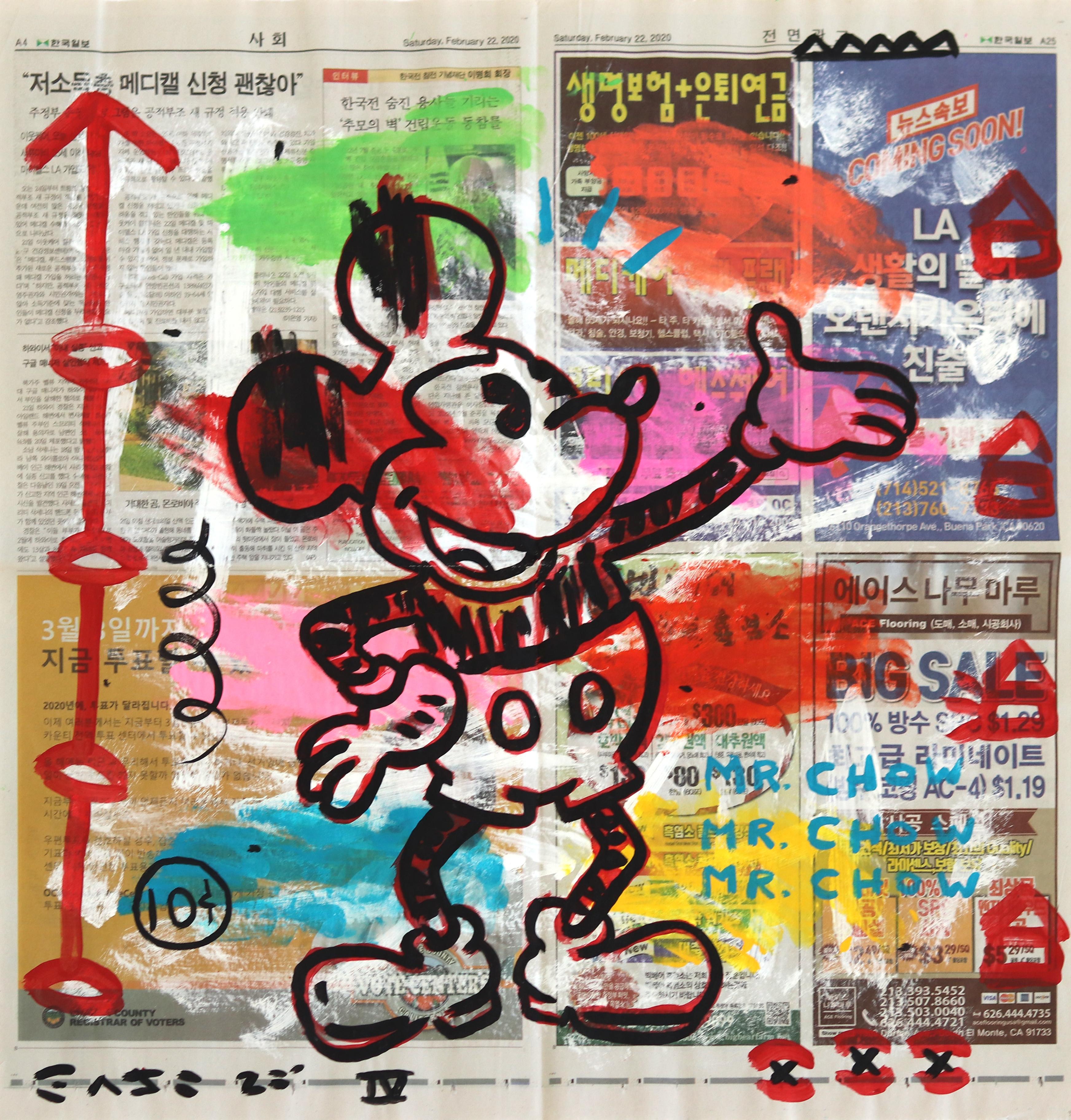 Mickey clásico - Arte callejero figurativo en papel de periódico Arte original de Gary John
