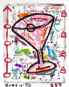 "Cocktail Im Urlaub" Colorful Pink Martini Inspired Pop Art by Gary John