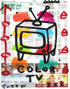 Color TV - Pittura Street Art originale di Gary John su carta da giornale