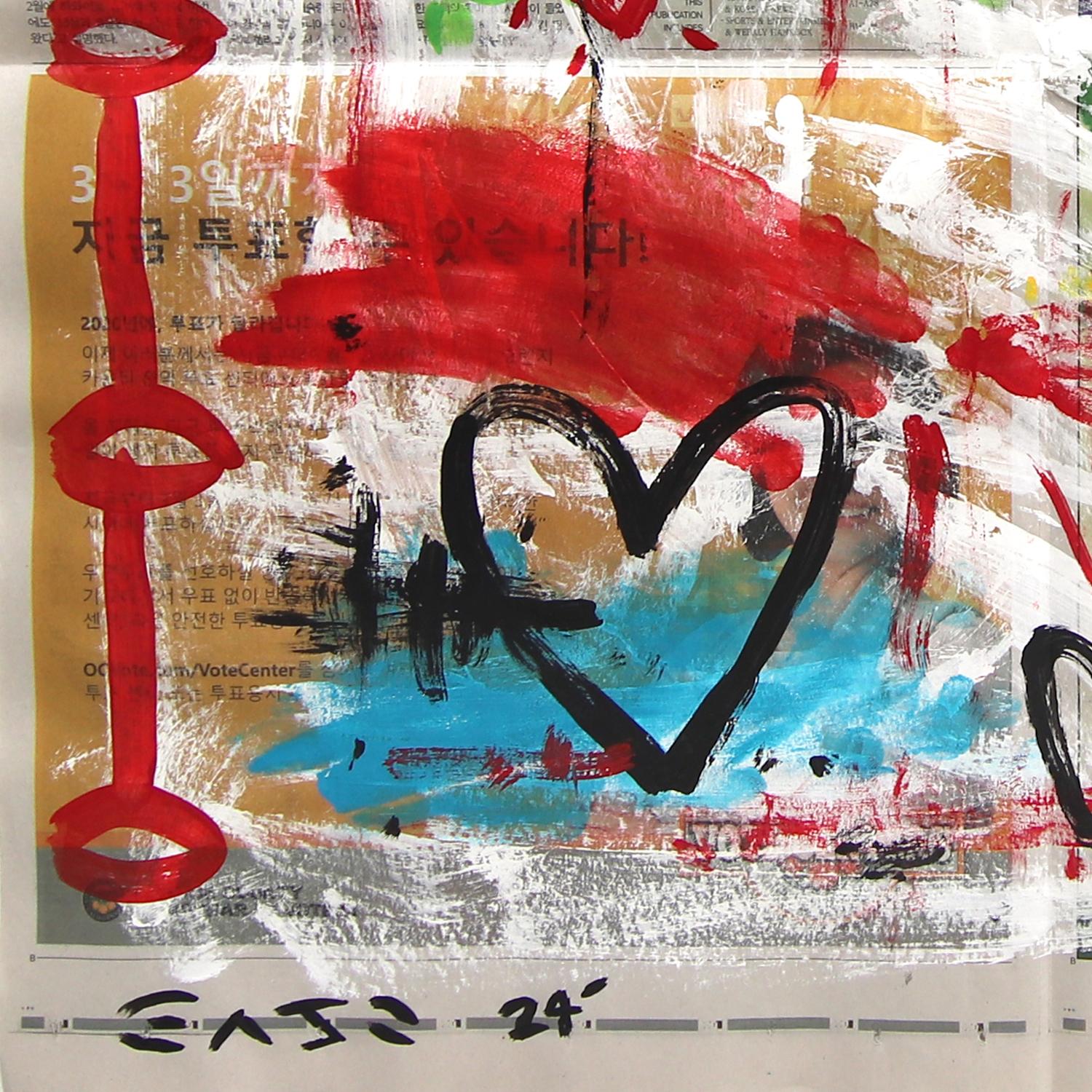 Colorful Love - Opera d'arte originale Pop Heart su carta da giornale di Gary Johns in vendita 2