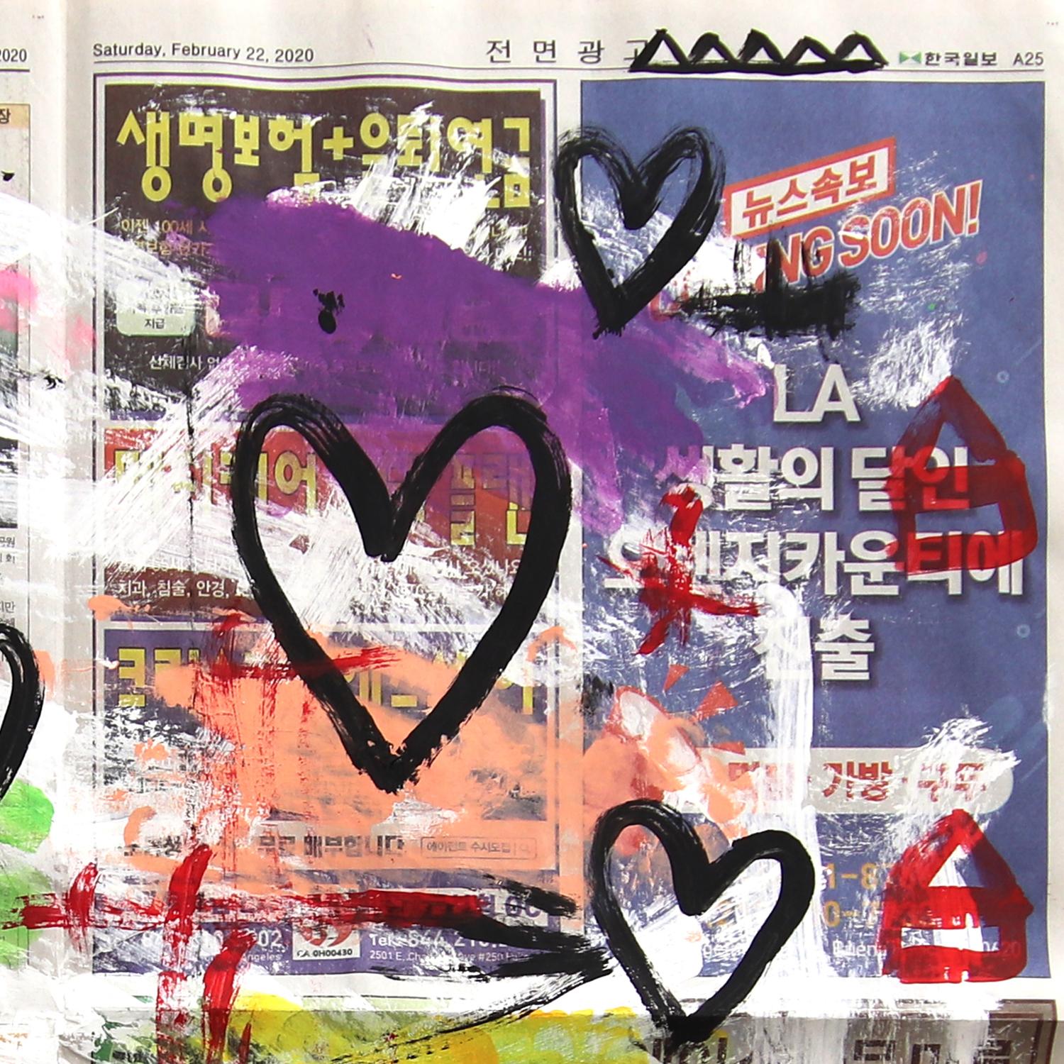 Colorful Love - Opera d'arte originale Pop Heart su carta da giornale di Gary Johns in vendita 3