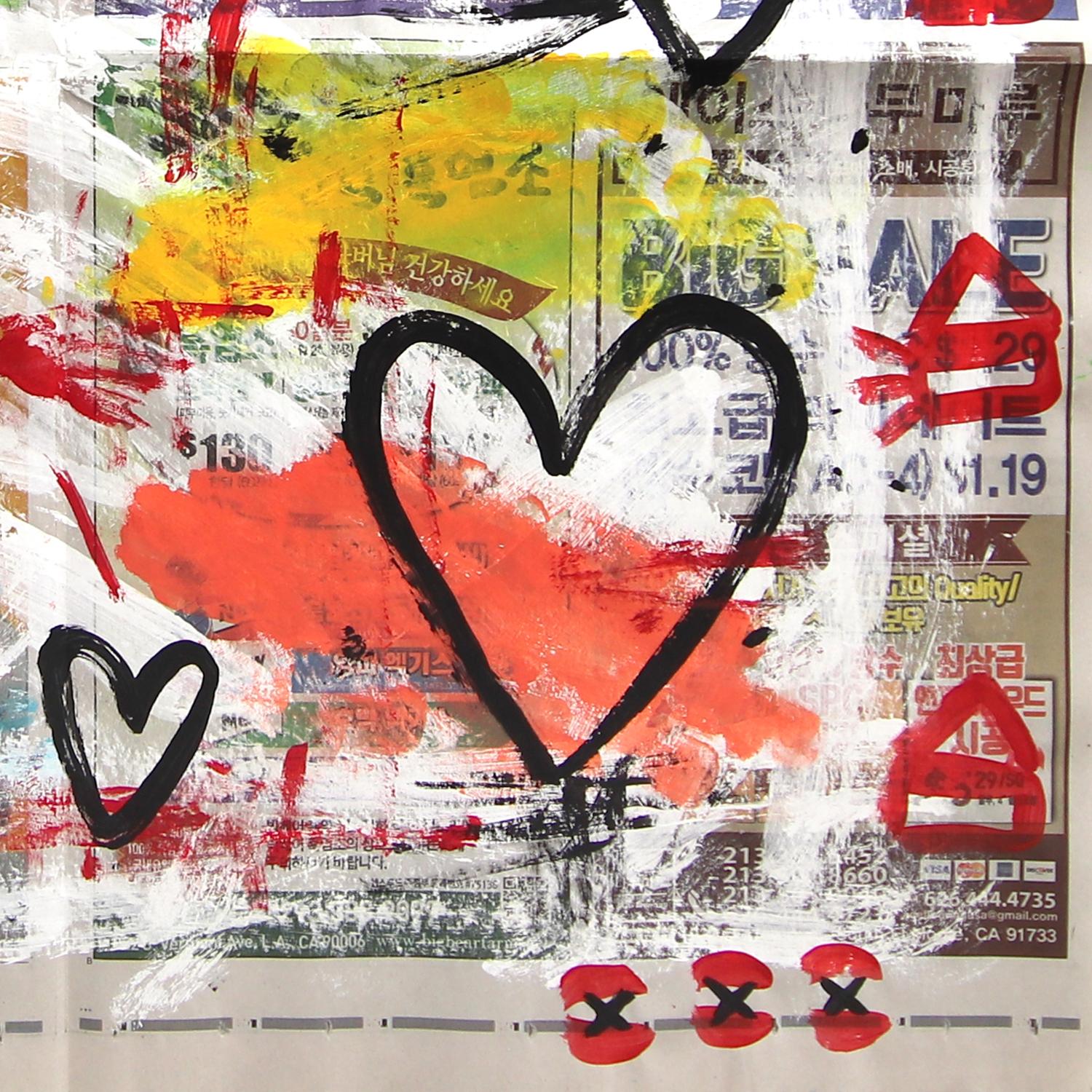 Colorful Love - Opera d'arte originale Pop Heart su carta da giornale di Gary Johns in vendita 4