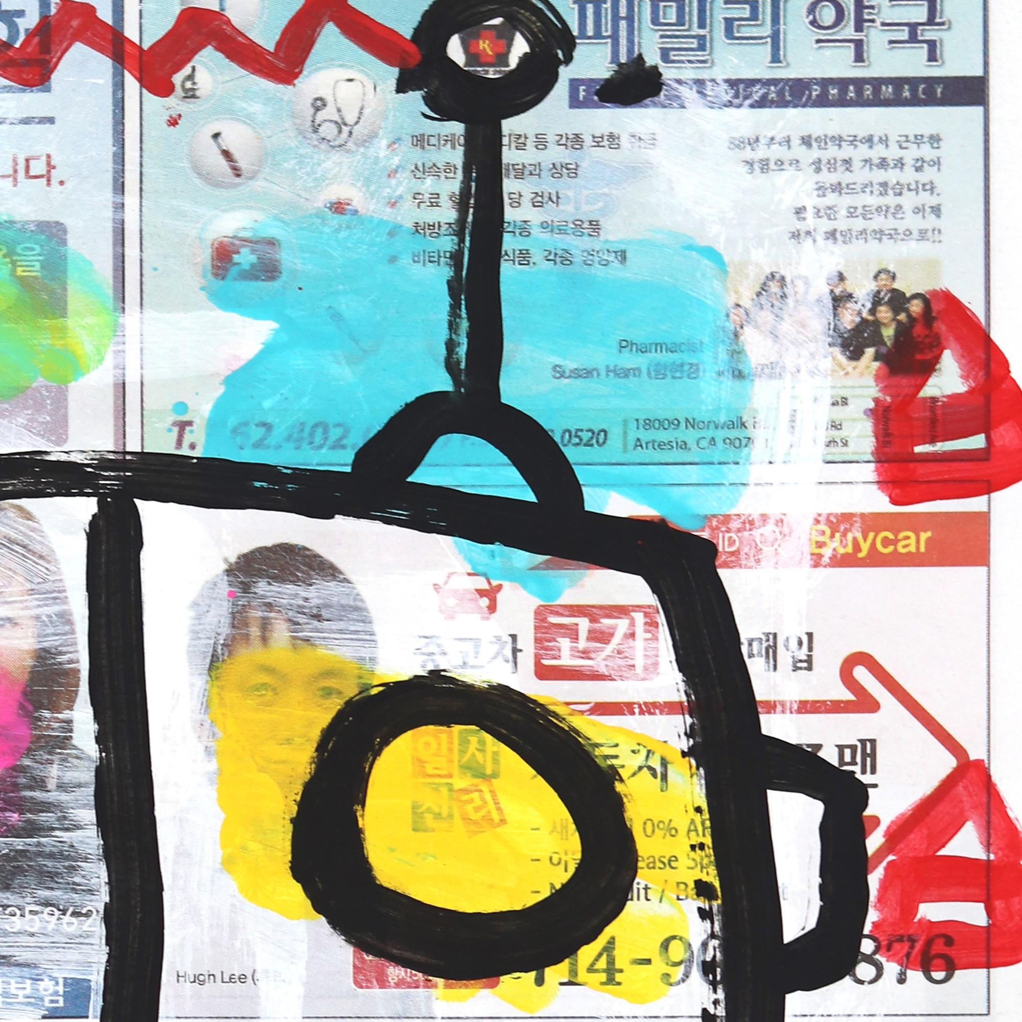 Robot colorato - Pittura originale di street art di Gary John su carta da giornale in vendita 1