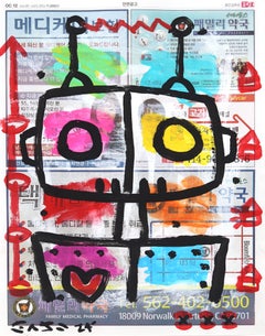 Colorful Robot - Original Gary John Street Art Painting on Newspaper