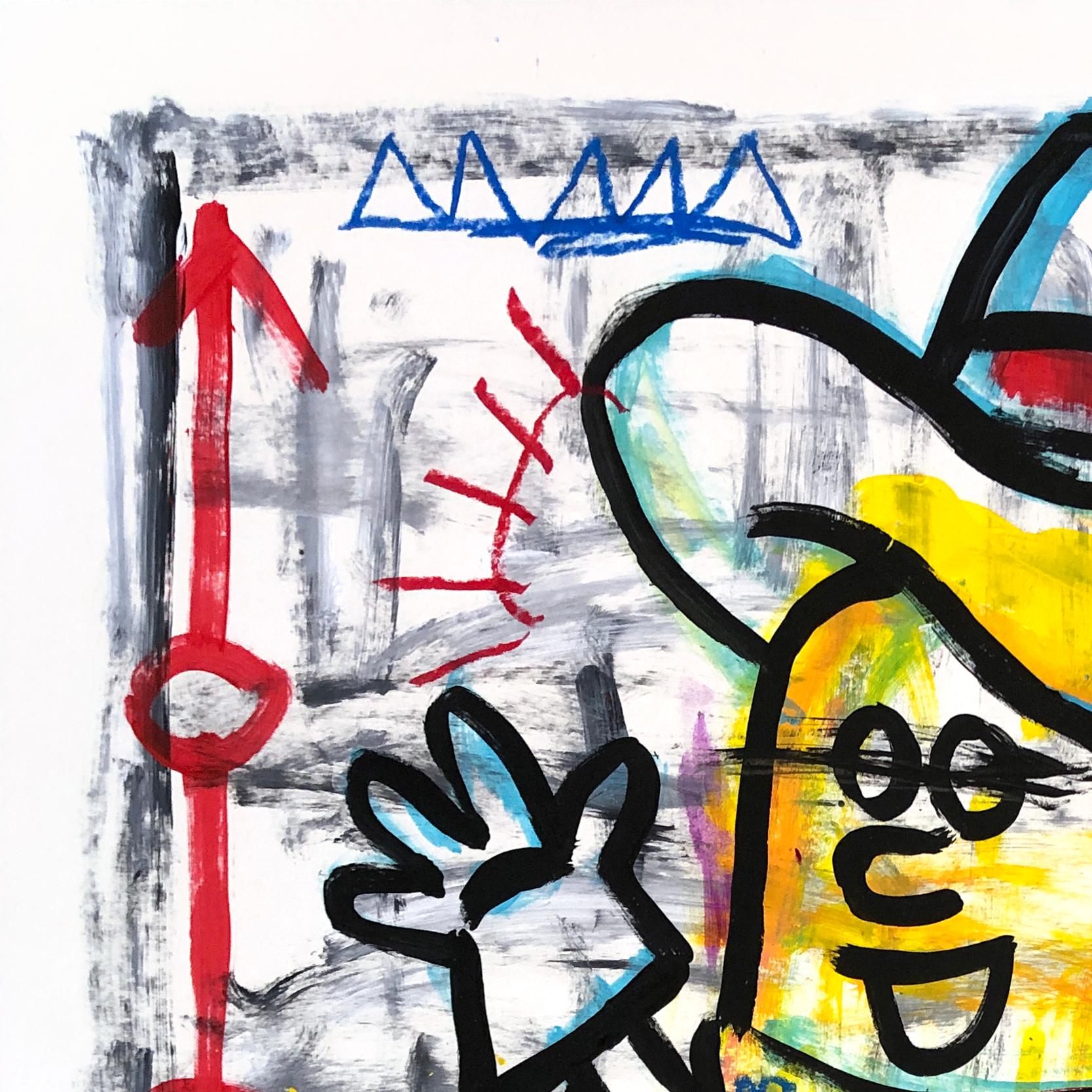 Cowboy crème - Peinture abstraite colorée de dessin animé de Gary John en vente 1
