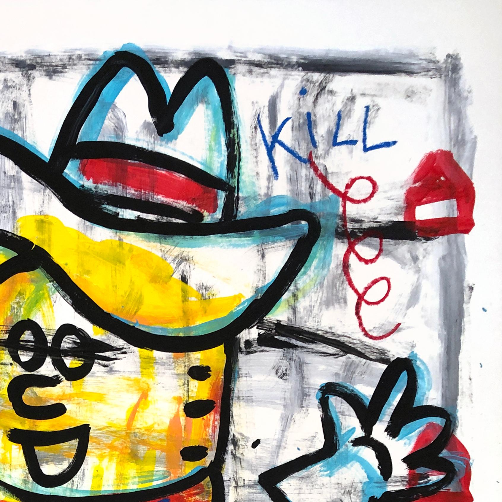 Cowboy crème - Peinture abstraite colorée de dessin animé de Gary John en vente 2