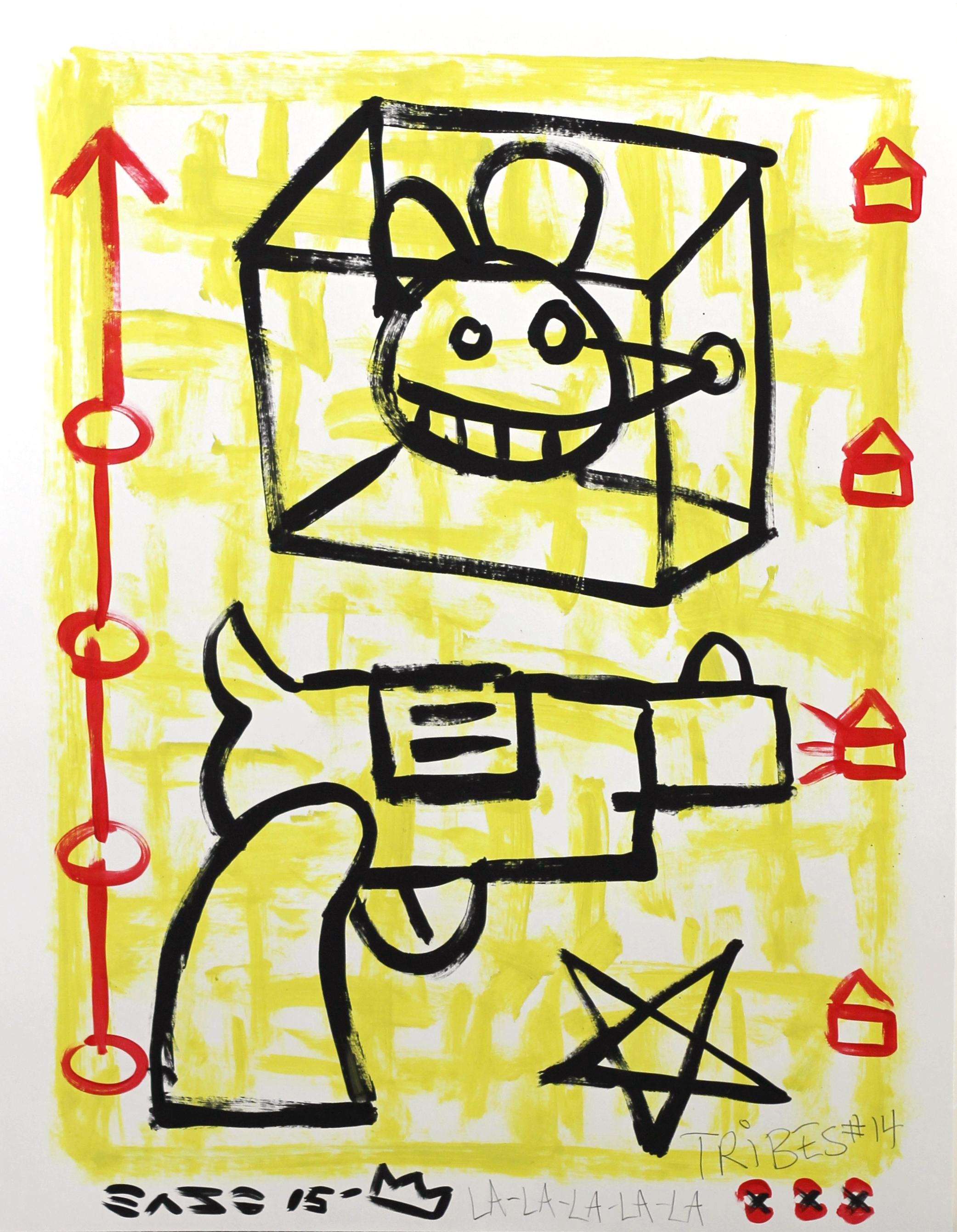 «ubist Cowboy », original de Gary John, jaune d'inspiration cubiste et cubiste