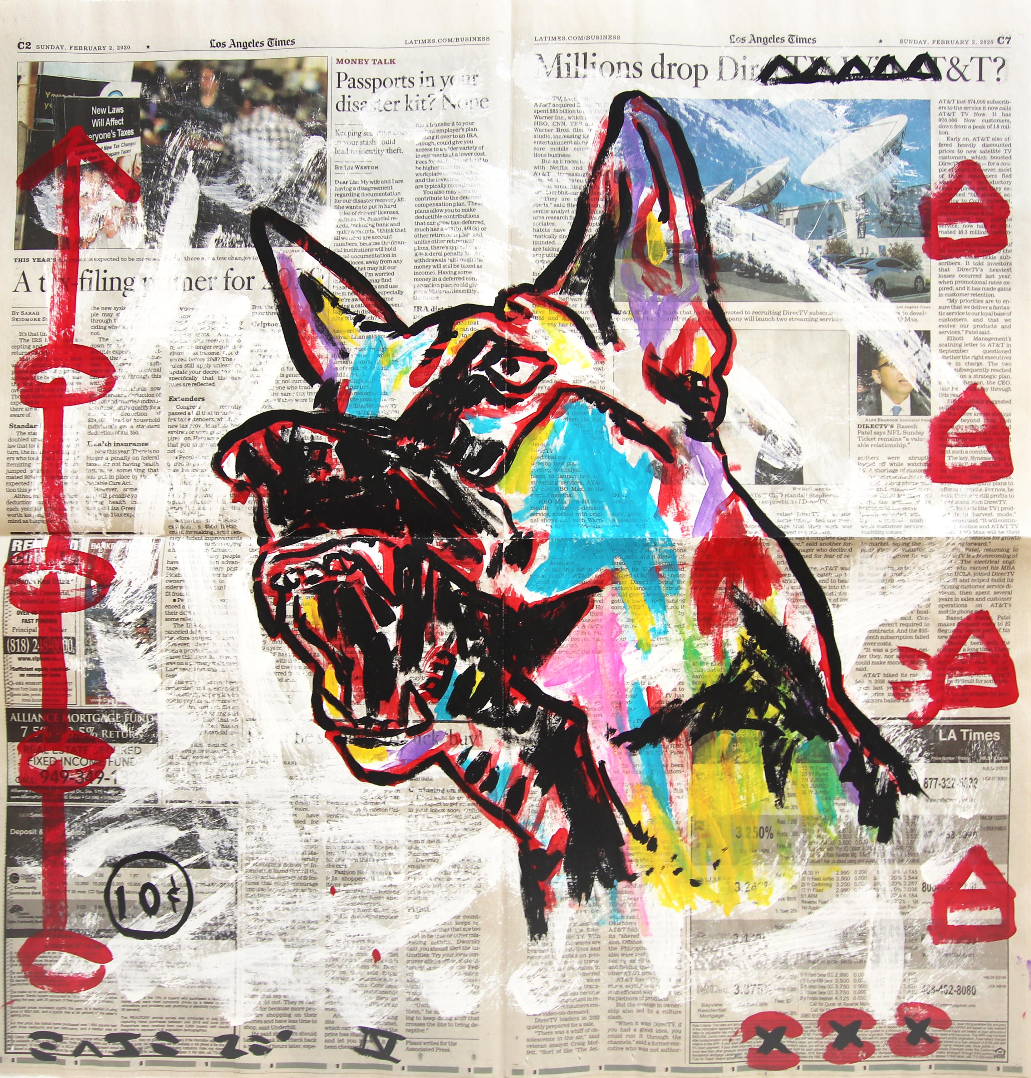 Doberman - Obra de Arte Original de Perro Animal en Periódico por Gary John