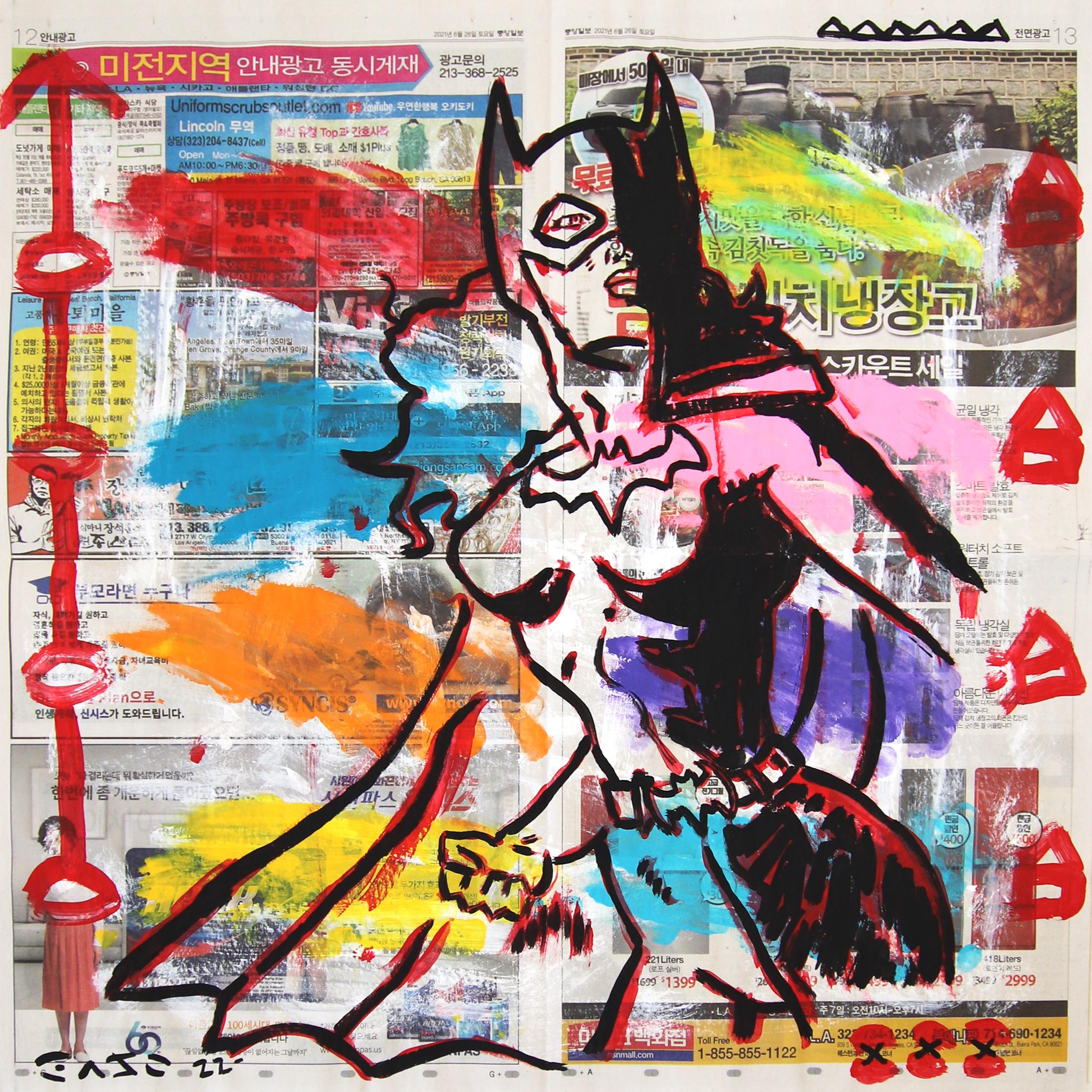 No temas, Batwoman está aquí - Obra de Arte Pop Retro Original en Periódico