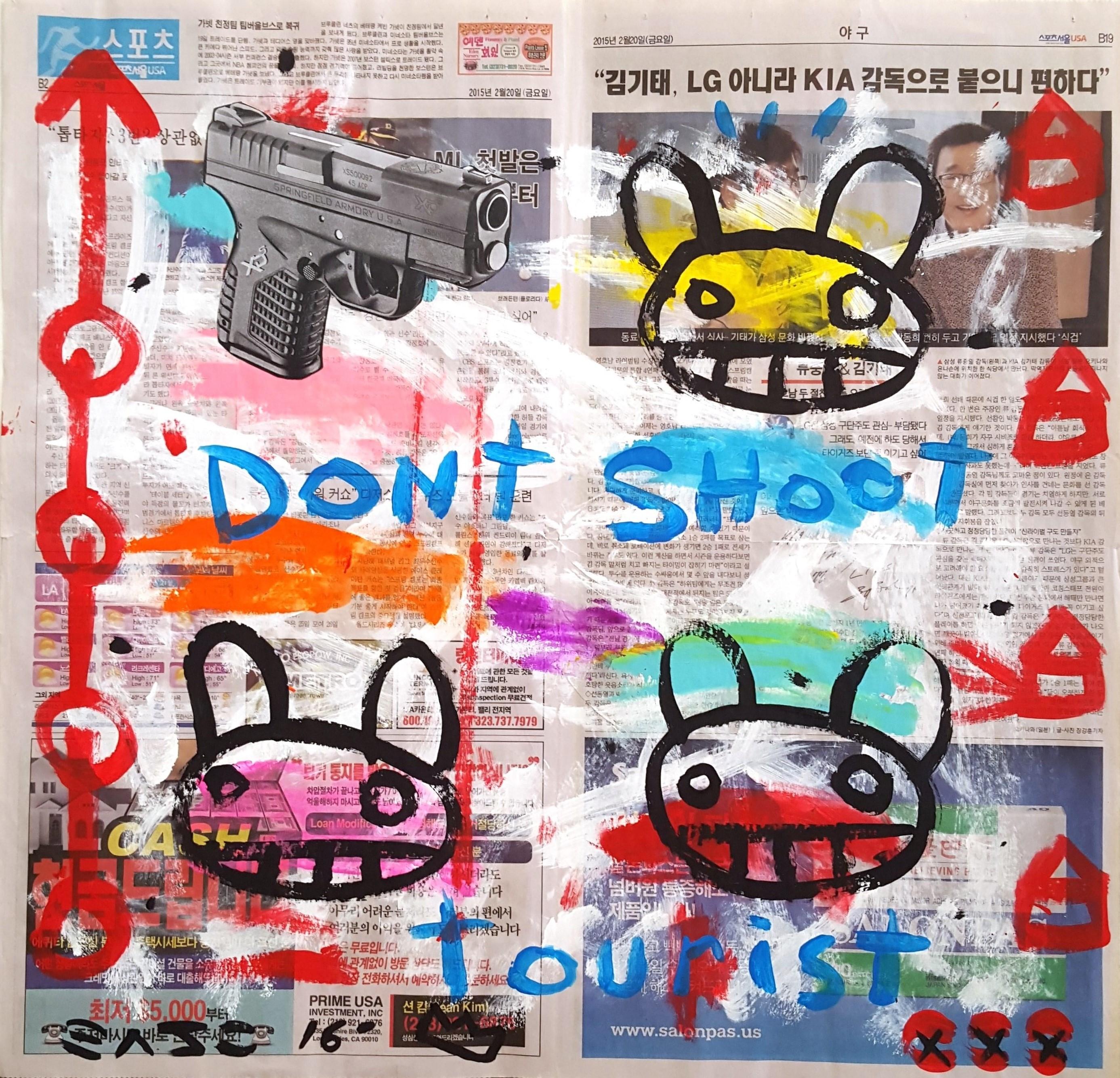 "Don't Shoot the Mouse" Original Gary John Colorful Pop Street Art on Newspaper