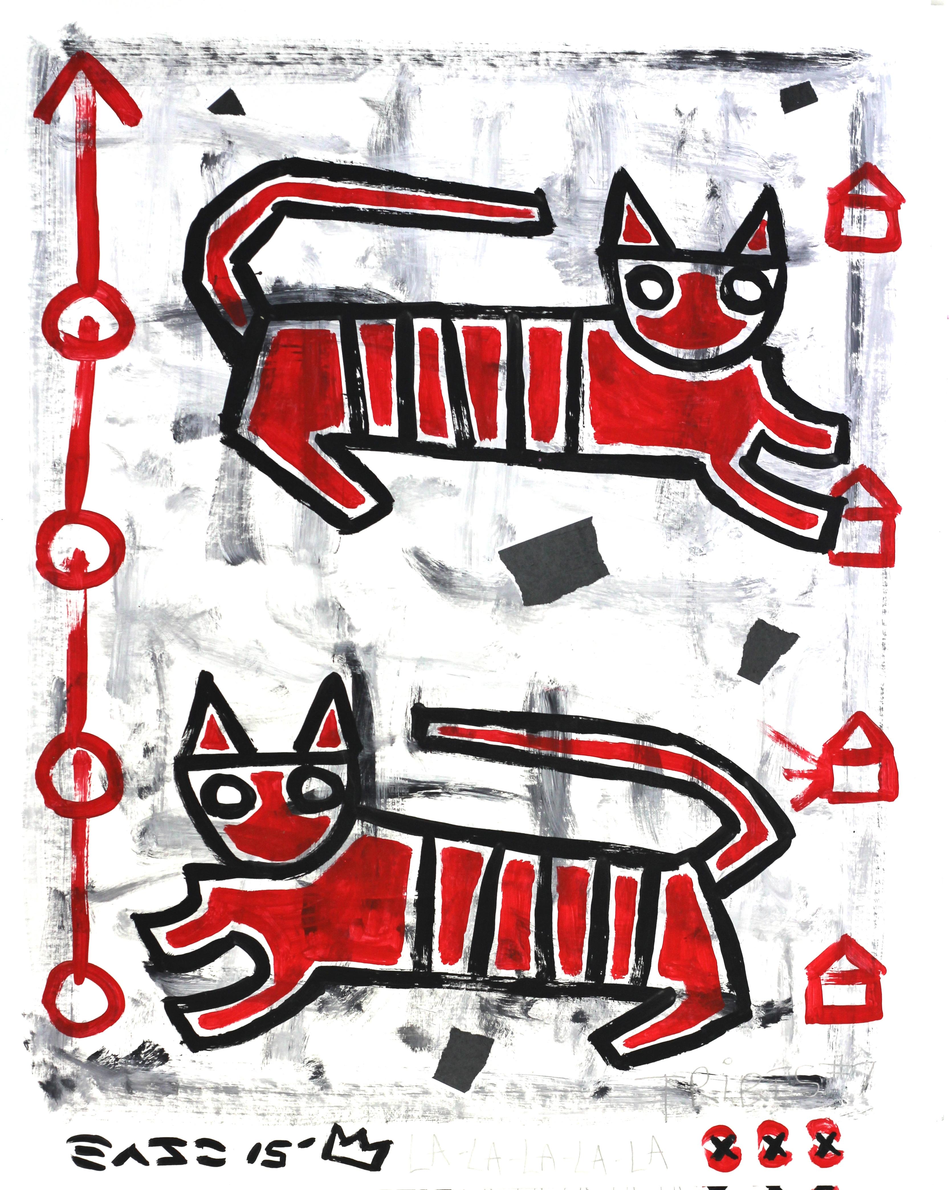 "Double Trouble" Original Red Cat Pop Art by Gary John