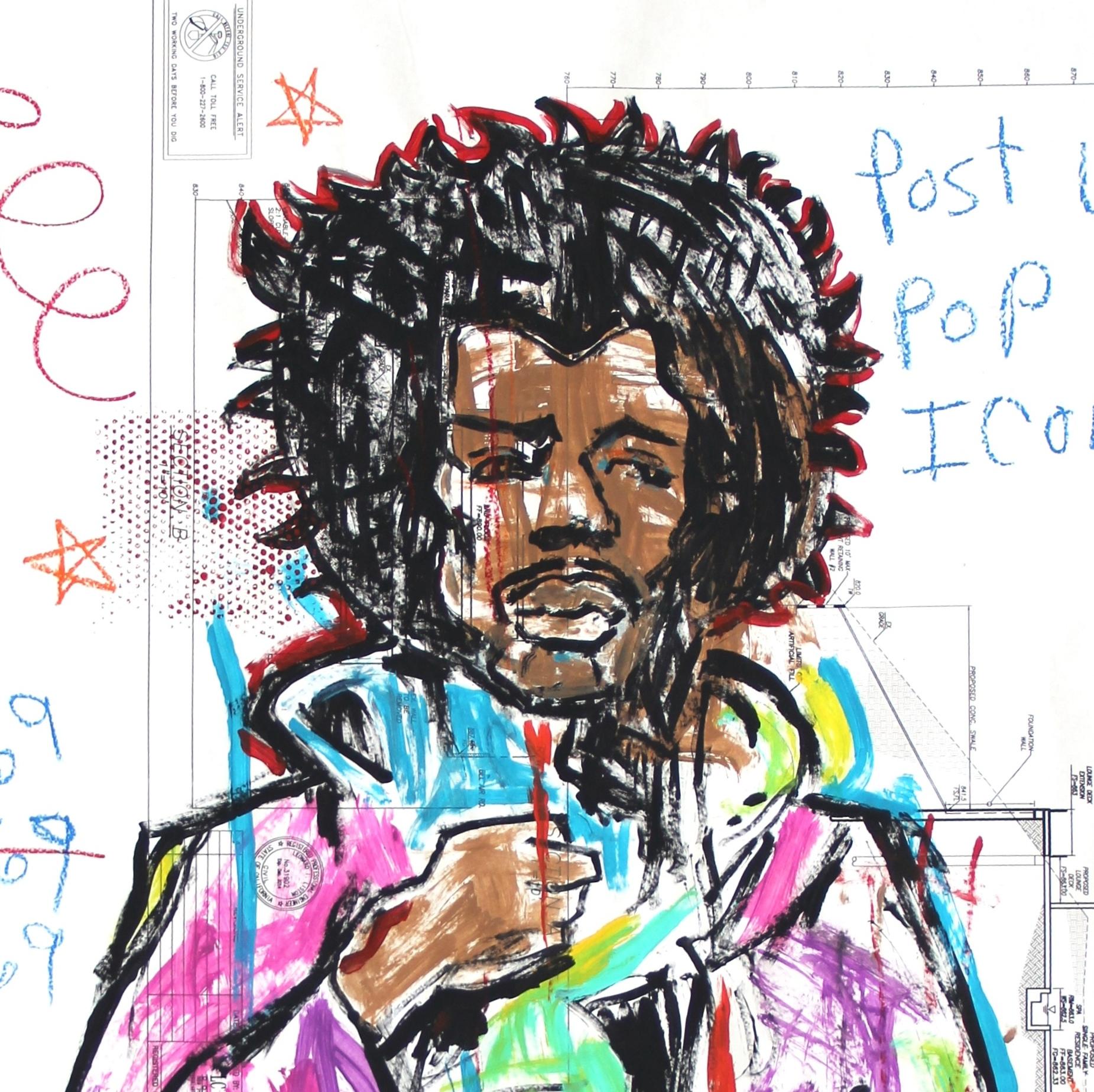„East Fillmore Jimi“  Original Hendrix Pop Street Art-Gemälde von Gary John im Angebot 2