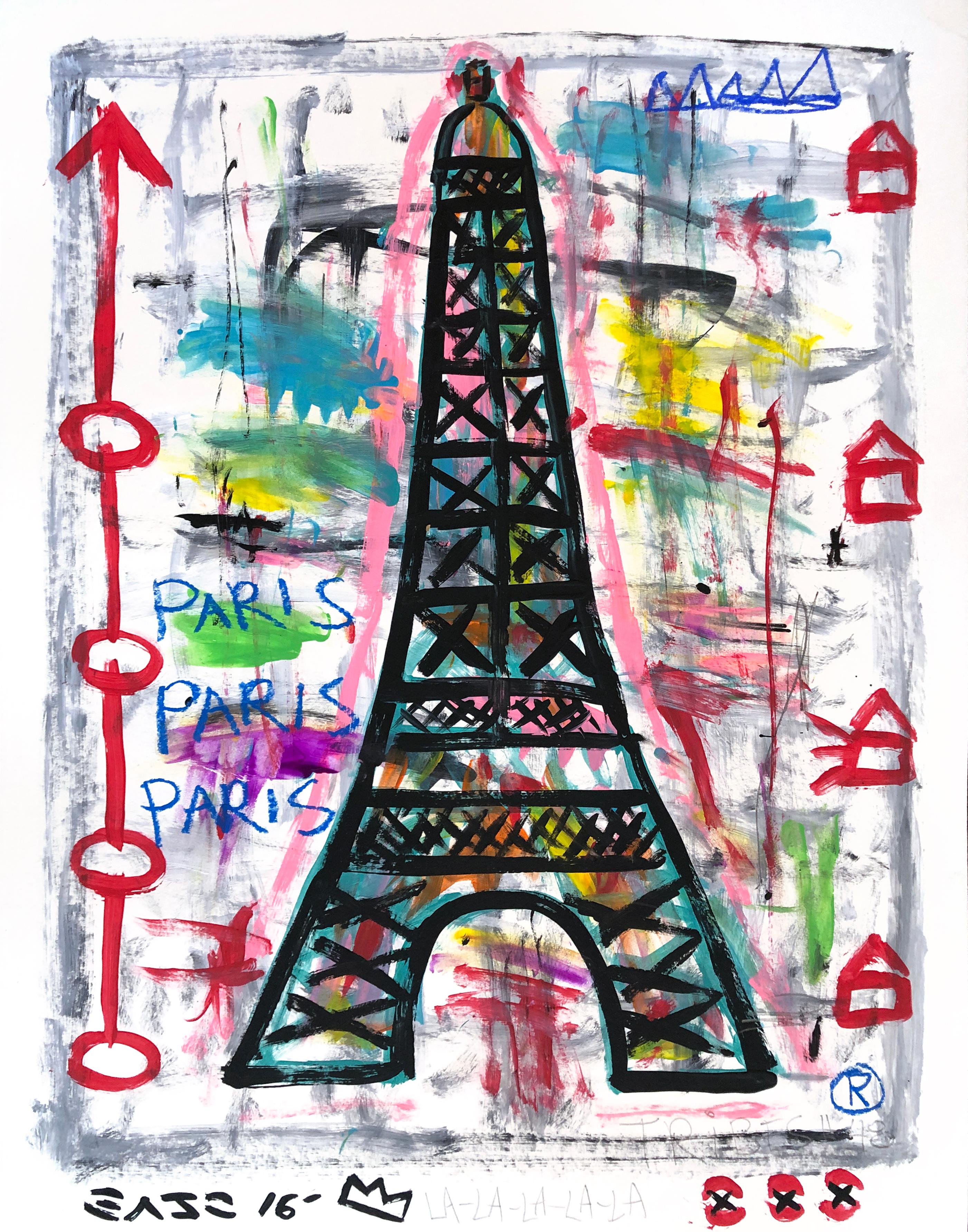 "Eiffel Party in Paris" Original Contemporary Pop Art inspired by Eiffel Tower - Mixed Media Art by Gary John