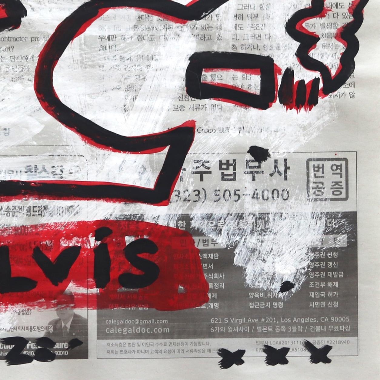 Elvis non lo farebbe mai - Street Art originale su carta da giornale di Gary Johns in vendita 4