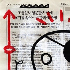 "Eye Patch Squid" Pop Art Painting on Newspaper by Gary John